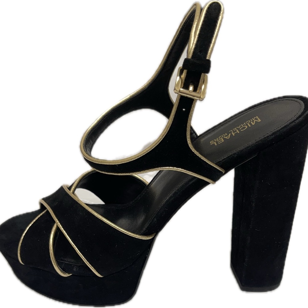 Michael Kors Black Platform Suede-Leather Heels with Gold Trim (New!)